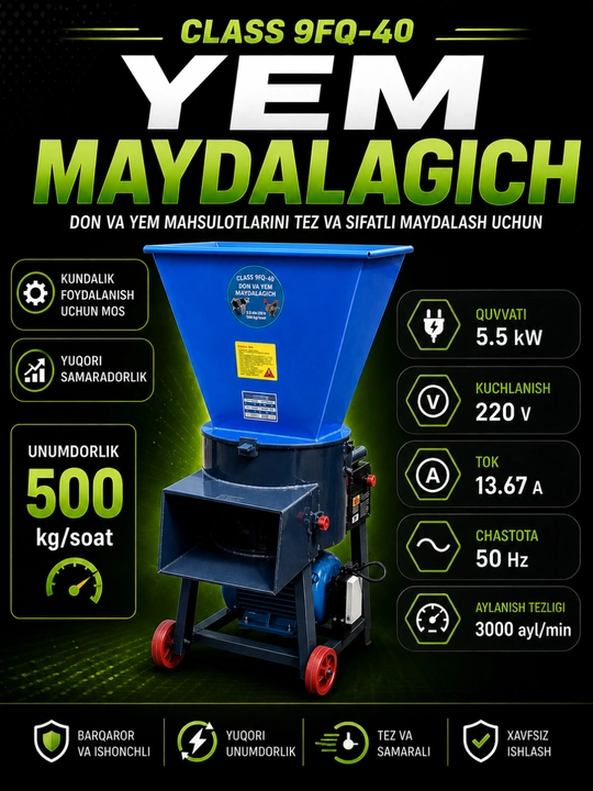 Yem maydalagich, don maydalagich apparati, chorva uchun yem tayyorlash uskunasi - 