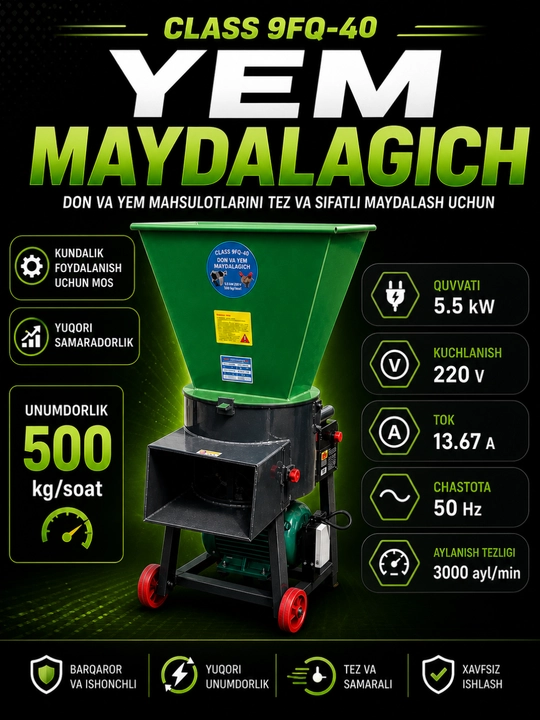 Yem maydalagich, don maydalagich apparati, chorva uchun yem tayyorlash uskunasi - 