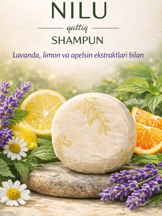 Qattiq shampun NILU Natural 70g – tabiiy, sulfatsiz, soch to‘kilishiga qarshi - 