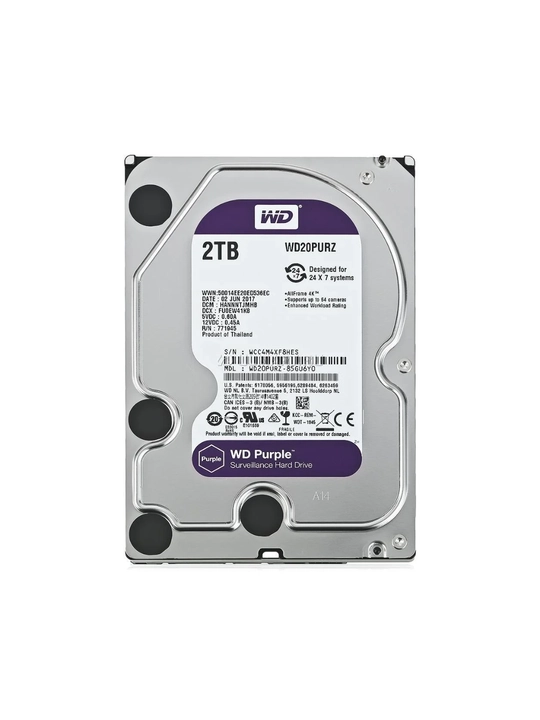 Жёсткий диск HDD - Диск - 2 TB, Western Digital, Purple WD20PURX-78, SATA 3.5 - 
