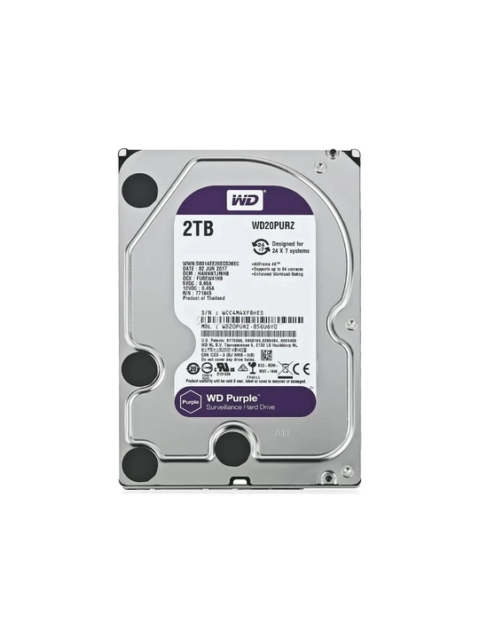 Жёсткий диск HDD - Диск - 2 TB, Western Digital, Purple WD20PURX-78, SATA 3.5