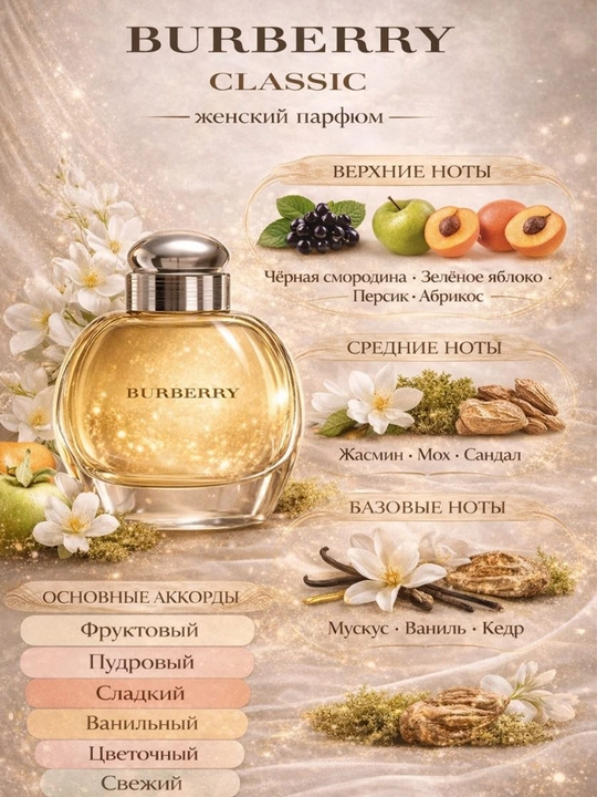 Burberry Classic — ayollar uchun atir, 5–8 soat davomida saqlanadi