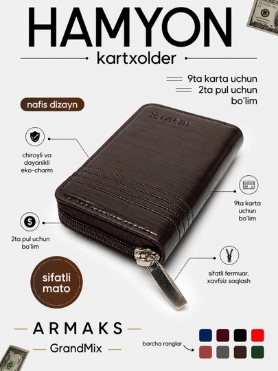 Hamyon - kartxolder, Zamokli hamyon, card holder, bank kartalari uchun zamonaviy hamyon - 