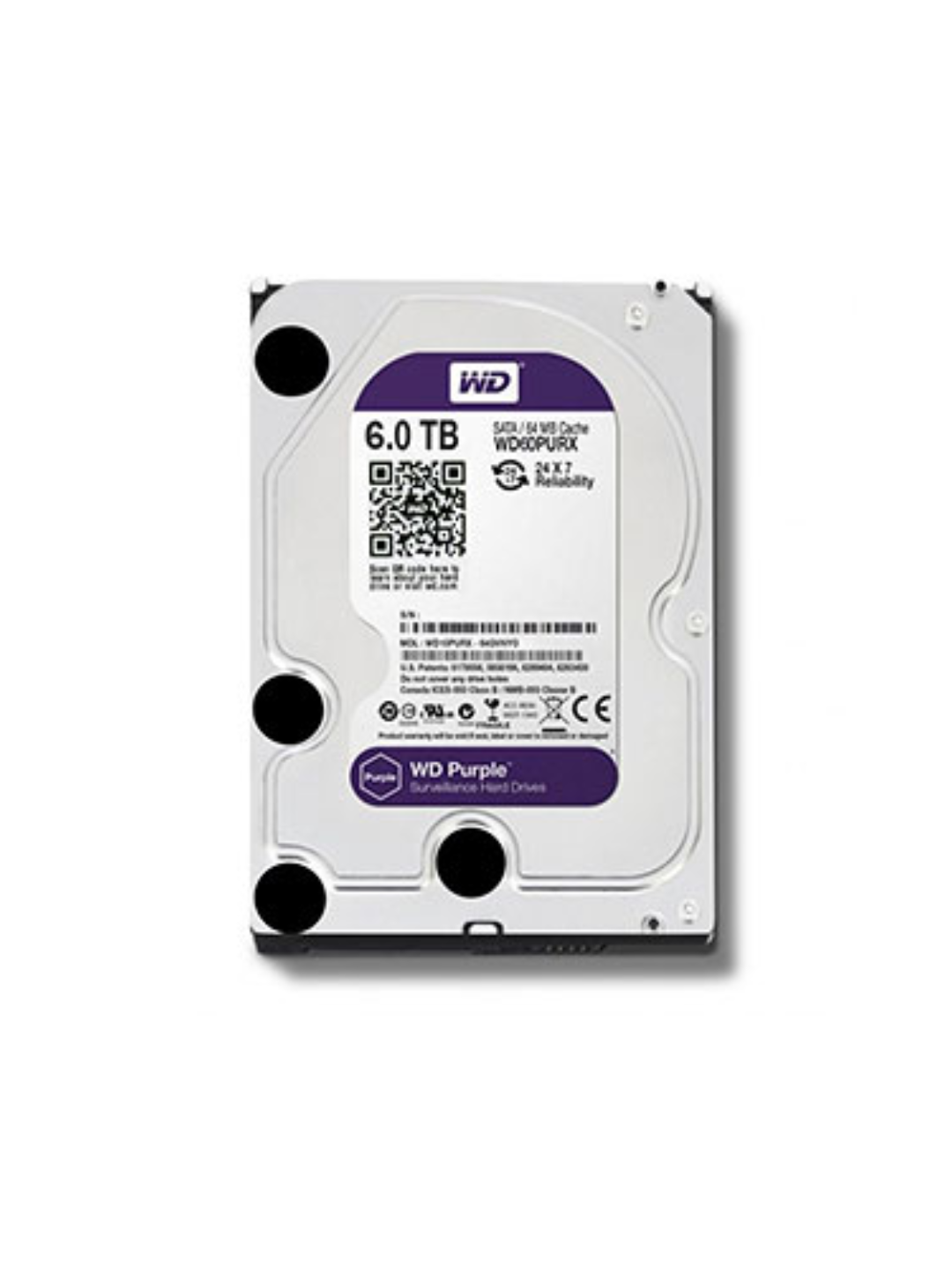 Жёсткий диск HDD- Диск - 6 TB, Western Digital, Purple WD60PURX-78, SATA 3.5" - 