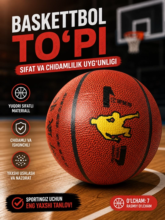 7-o‘lchamli basketbol to‘pi, ko‘cha va zal uchun - 