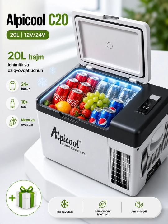 Avto muzlatgich Alpicool C20 20L kompressorli sovutgich 12V 24V