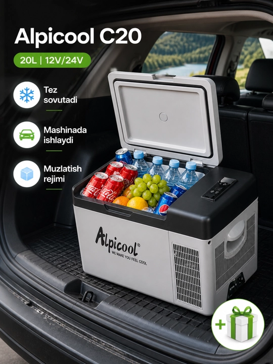 Avto muzlatgich Alpicool C20 20L kompressorli sovutgich 12V 24V