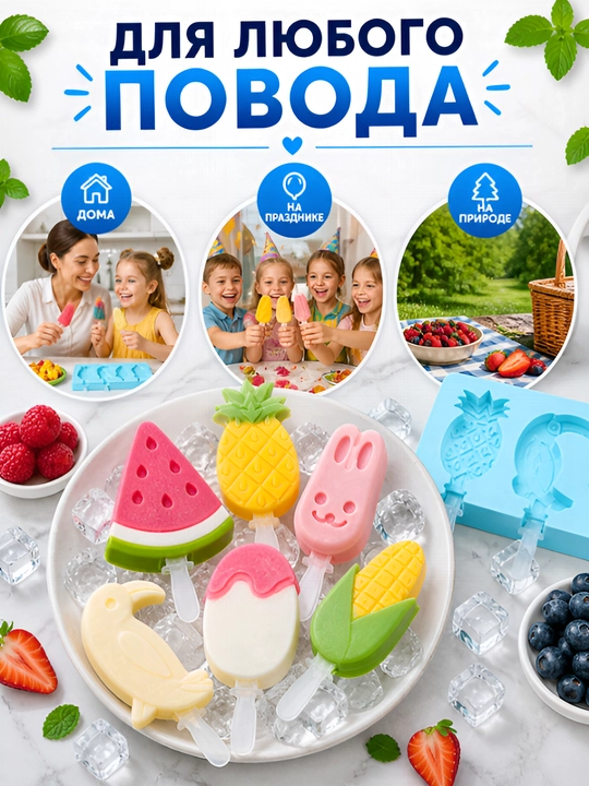 Форма для мороженого силиконовая с палочками, мороженица, силиконовые формы для эскимо