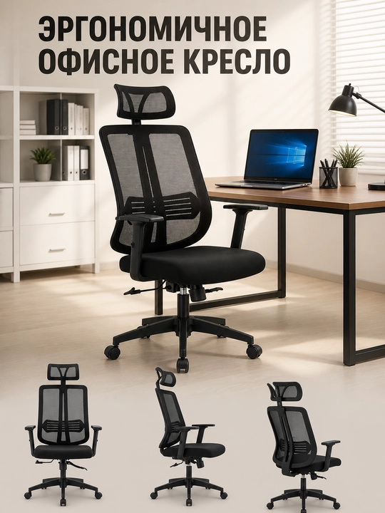 Ofis kreslo kompyuter uchun balandligi sozlanadigan, g‘ildirakli ergonomik stul - 