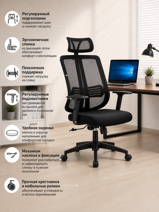 Ofis kreslo kompyuter uchun balandligi sozlanadigan, g‘ildirakli ergonomik stul