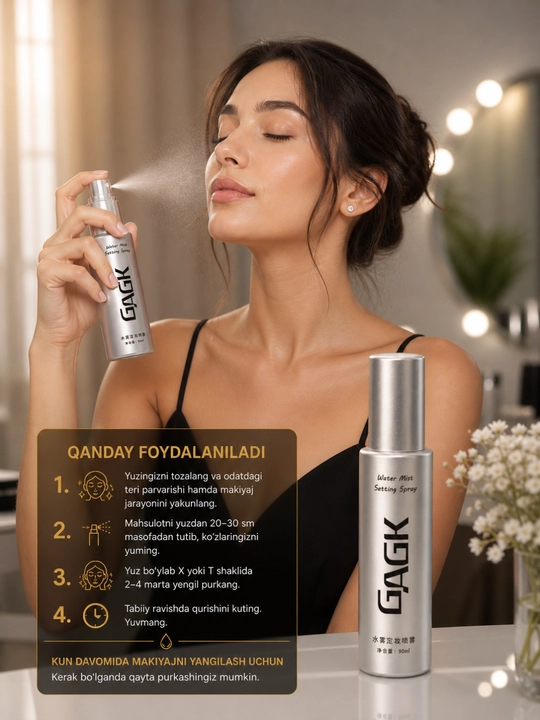 Makeup fixer, namlovchi sprey, yuz spreyi, kosmetik sprey, makiyajni saqlovchi sprey