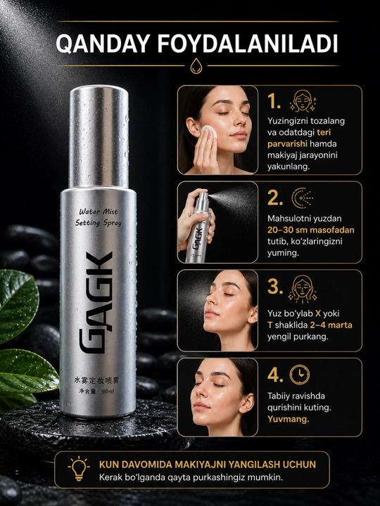 Makeup fixer, namlovchi sprey, yuz spreyi, kosmetik sprey, makiyajni saqlovchi sprey