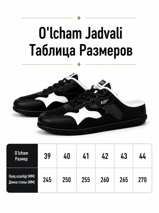 Erkaklar uchun sabo krossovkalar, orqa qismi yo‘q yarim krossovkalar