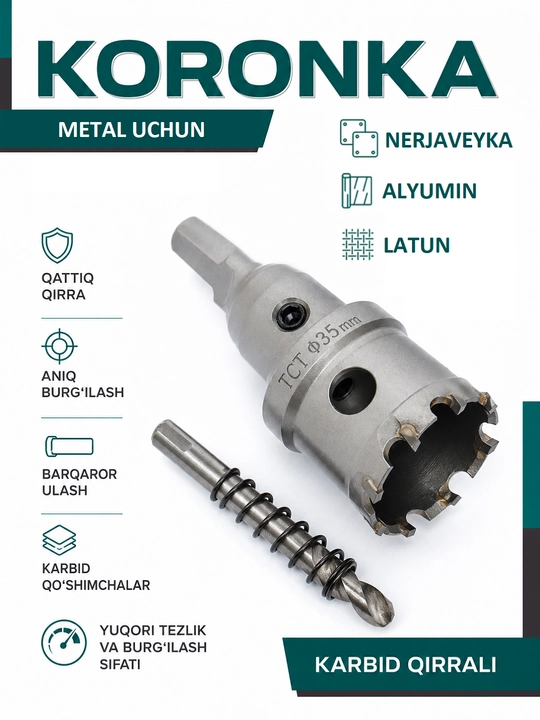 Metalldagi teshiklarni kesish uchun koronka - 