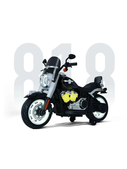 Bolalar uchun ikki g'ildirakli, ikki o'rindiqli, yon g'ildiraklari bilan elektromototsikl