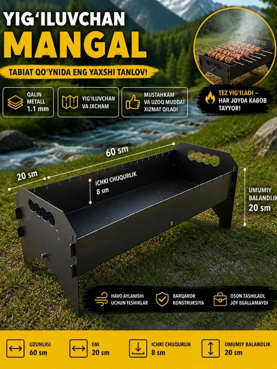 Qora metaldan yeg'iluvchan mangal - 