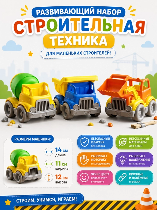 Набор строительной техники, игрушки для детей, грузовики машинки - 