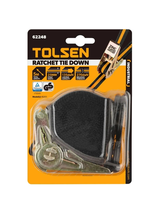 TOLSEN Industrial yuk tasmasi, xrapovikli mexanizmli, 25 mm, 2,5 m 62248