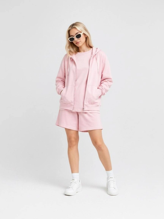 Ayollar uchun 3 ta 1 da komplekt tolstovka futbolka shortik oversize 100% paxta sela
