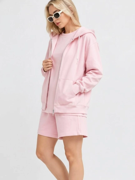 Ayollar uchun 3 ta 1 da komplekt tolstovka futbolka shortik oversize 100% paxta sela