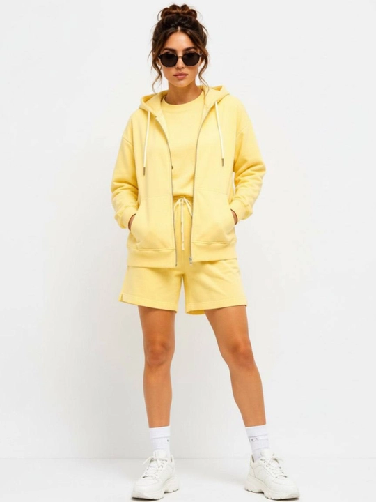 Ayollar uchun 3 ta 1 da komplekt tolstovka futbolka shortik oversize 100% paxta sela