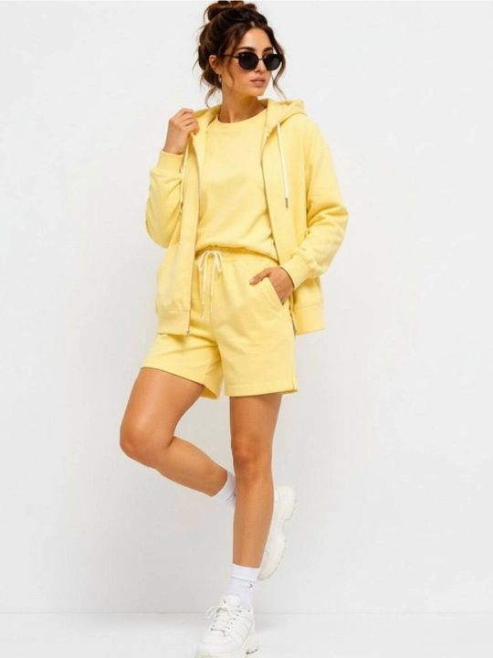 Ayollar uchun 3 ta 1 da komplekt tolstovka futbolka shortik oversize 100% paxta sela