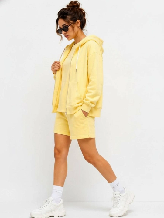 Ayollar uchun 3 ta 1 da komplekt tolstovka futbolka shortik oversize 100% paxta sela