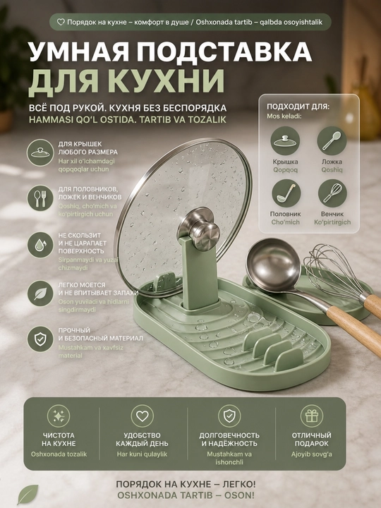 Подставка кухонная настольная для крышки и ложек