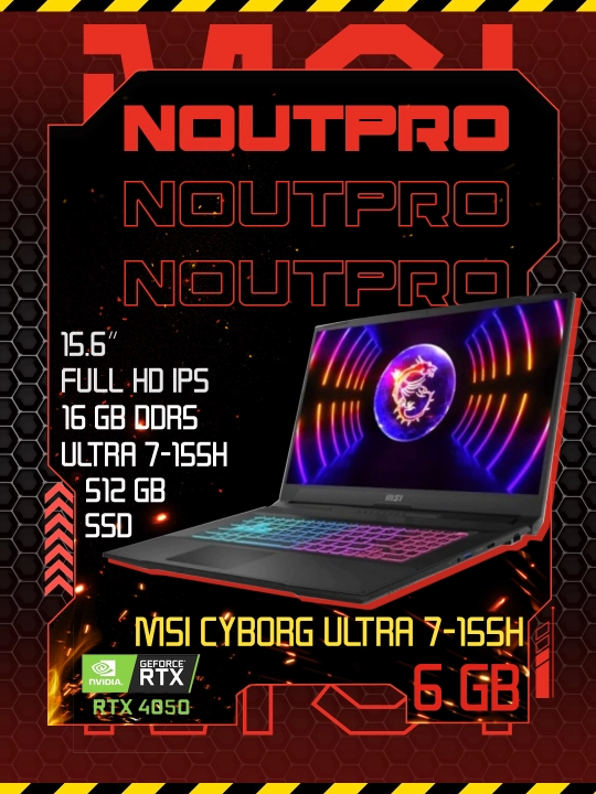 Ноутбук MSI CYBORG ULTRA 7-155H RAM 16 GB DDR5 SSD 512 GB RTX 4050 6 GB FULL HD IPS 144 Hz - 