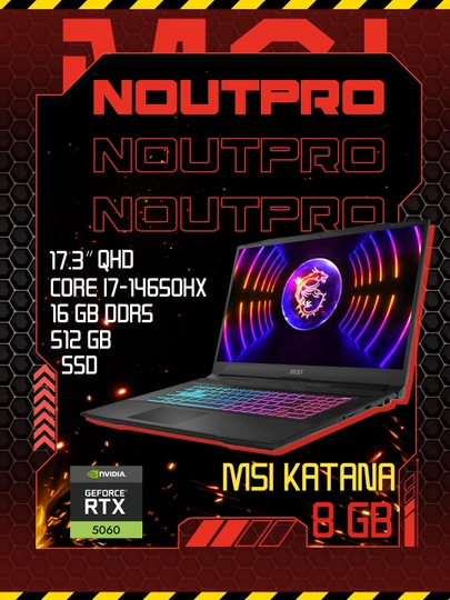 Ноутбук MSI KATANA 17 Intel® Core™ i7-14650HX 16 GB DDR5 512 GB RTX 5060 8 GB 17.3 240 Hz - 