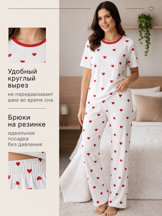 Ayollar pijamasi UzLook, futbolkali to‘plam, yumshoq va qulay uyqu kiyimi, S-2XL