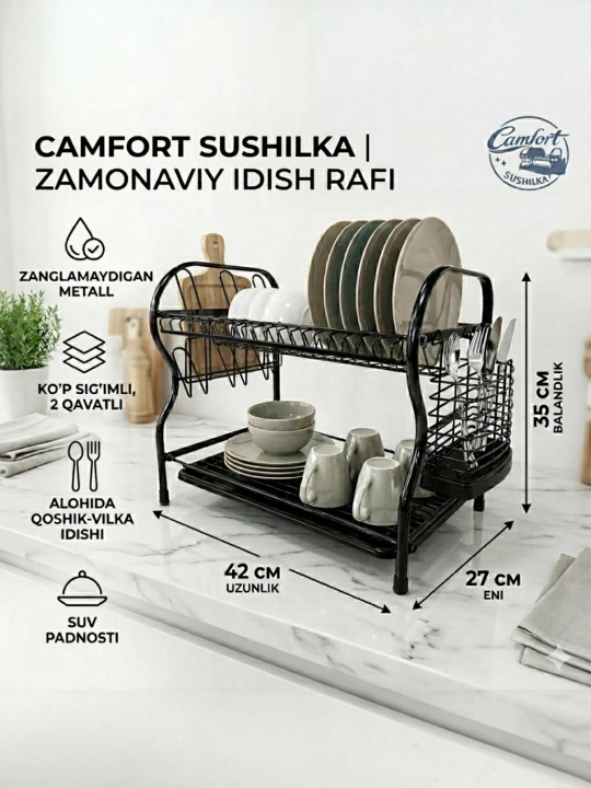 Sushilka idish quritgich tarelka, kosa, krushka, bakal, qoshiq, vilka, pichoqlar uchun pоdstafka - 
