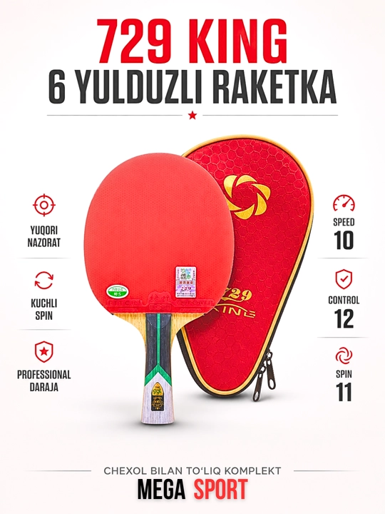 729 KING Professional Ping Pong - stol tennis Raketka to‘plami, chexol bilan