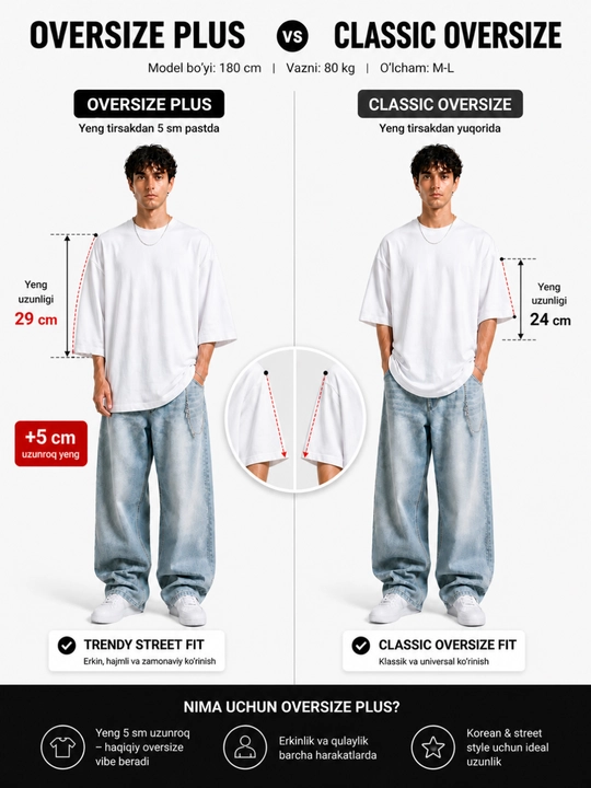 Koreya uslubidagi OVERSIZE PLUS futbolka, erkaklar uchun