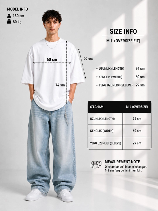 Koreya uslubidagi OVERSIZE PLUS futbolka, erkaklar uchun