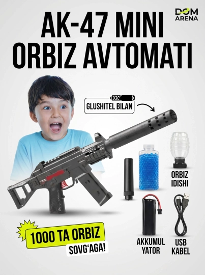 Игрушечный автомат AK-47 Орбиз DOM ARENA, стреляет гелевыми пулями, с аккумулятором — УХТЫ-АВТОМА-ЧЕРН