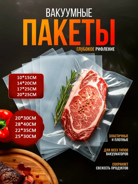 Вакуумные пакеты для продуктов 20x35 см, 10 шт, прочные и герметичные - 