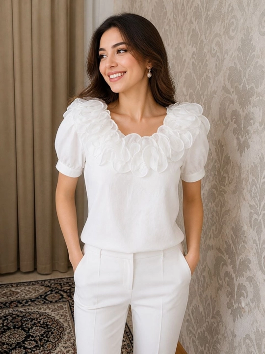 Подходит (S/M) 44-46.размеров Женская блузка кофта рубашка с воланами легкая ткань - 