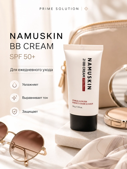 Eri uchun namlovchi va himoyalovchi vegan BB krem — NAME SKIN, SPF50+ PA+++