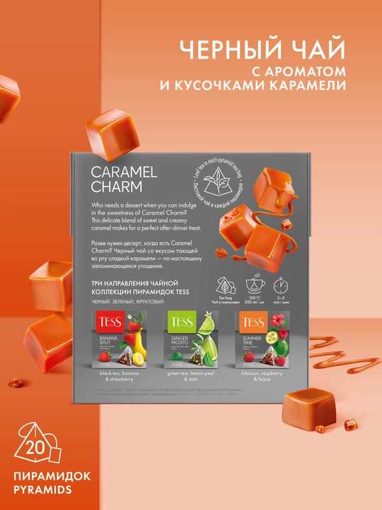 Чёрный чай TESS Caramel Charm, в пирамидках, 1.8 г * 20 шт