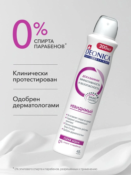 Antiperspirant Deonica Clear Aqua Invisible, ayollar uchun, 200 ml