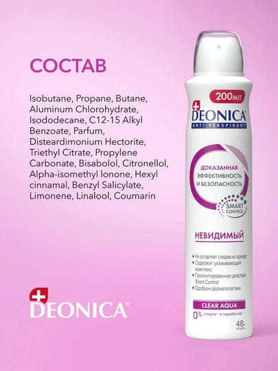 Antiperspirant Deonica Clear Aqua Invisible, ayollar uchun, 200 ml