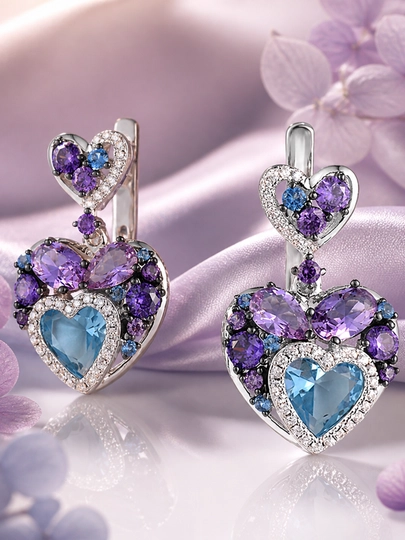 Серьги из серебра 925 пробы с родием, вставки: Фианит б/ц Фианит (E309539MUL1SK925) 