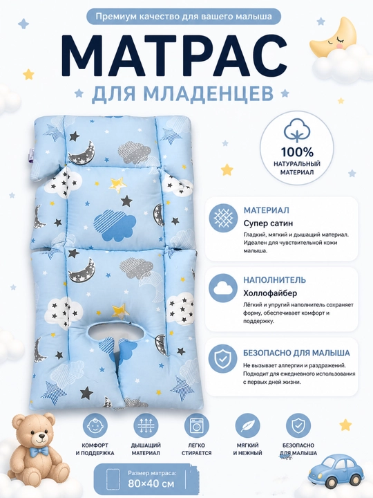 Матрас для детской коляски, для автокресло, матрас на шезлонг, на стульчик