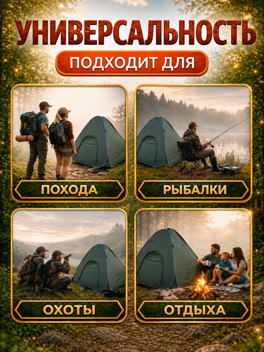 Палатка туристическая, 2,3.4,5,6,7,8-местная, для кемпинга, камуфляжная, 200 * 200 см