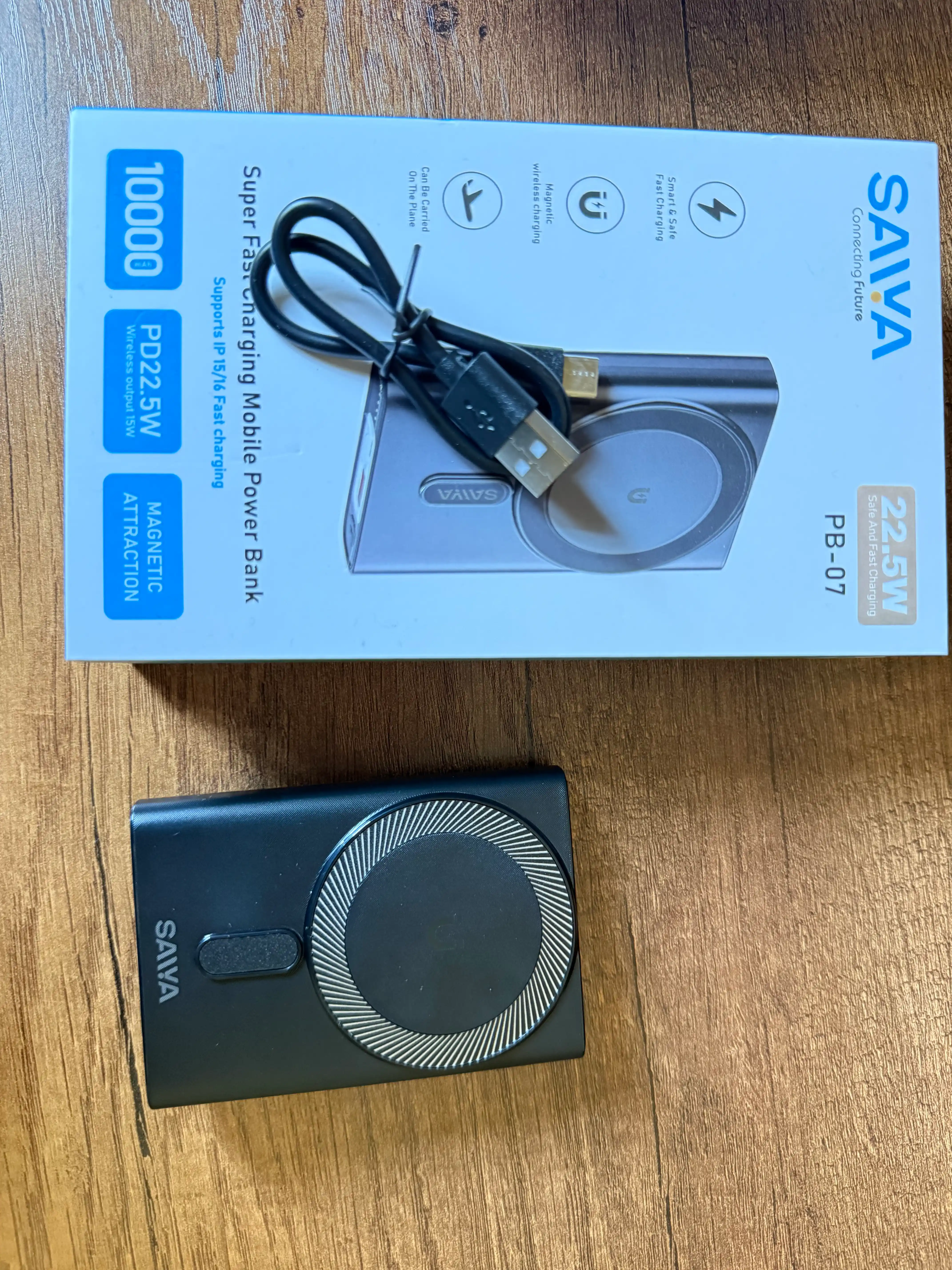 Magnit Power Bank 10000mAh, MagSafe, 22.5W Tezkor Zaryad, 15W Simsiz Zaryad, Type-C, SAIYA