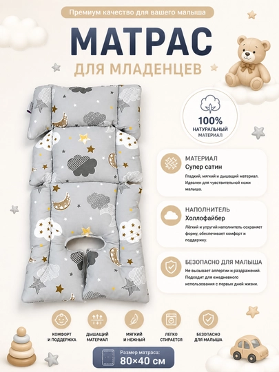 Матрас для детской коляски, вкладыш в автокресло, матрас на шезлонг, на стулчик — LATIIF1-MATRASLAR-ИНДИГО