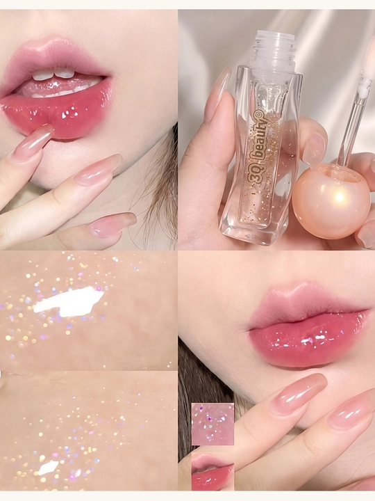 Увлажняющее масло для губ 3Q Beauty 24K, прозрачный блеск с золотистыми частицами