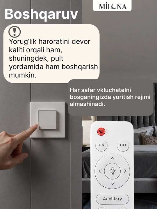 Qandil LED lyustra, pultli boshqaruv, 3 yorug'lik rejimi, uy va ofis uchun lyustra