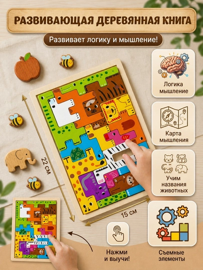 Тетрис. Набор развивающих деревянных головоломок для детей — INTOY-TETRIS-ЗЕЛЕН